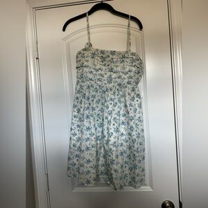 Blue Floral Dress with Tie Straps